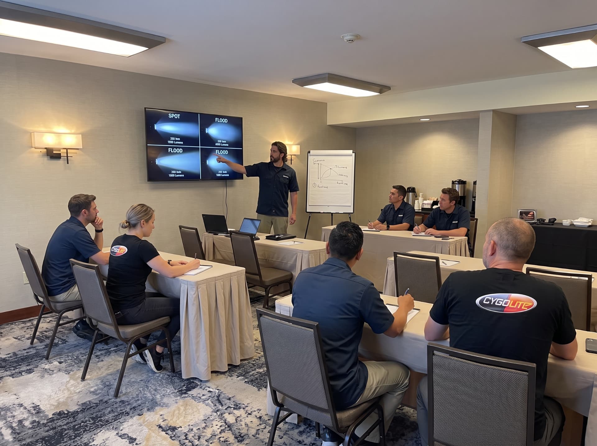 Cygolite team presenting beam pattern and runtime concepts during a training session